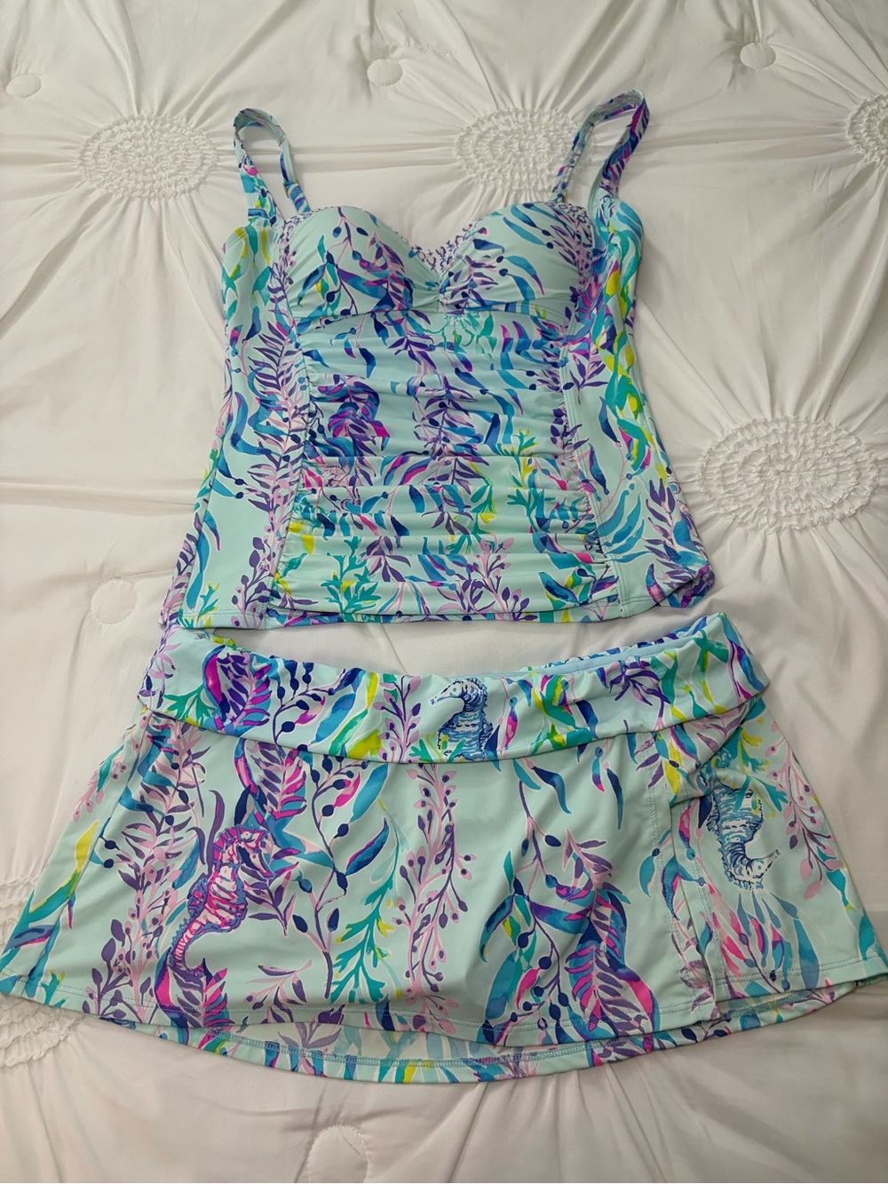 Lilly Pulitzer Hibiscus Blue Oasis Tint Tankini Top & Skirted Bottom Size 8